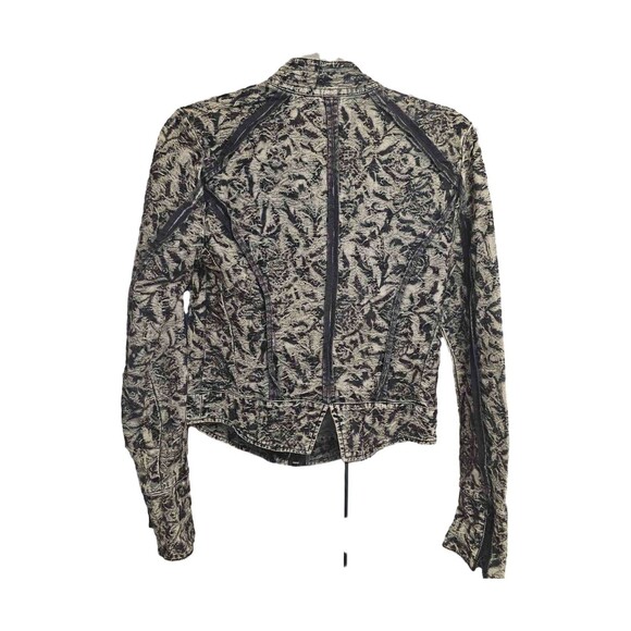 Free People Follow The Flock Moto Jacket Floral Jacquard Black Green Size 4 - Picture 7 of 8